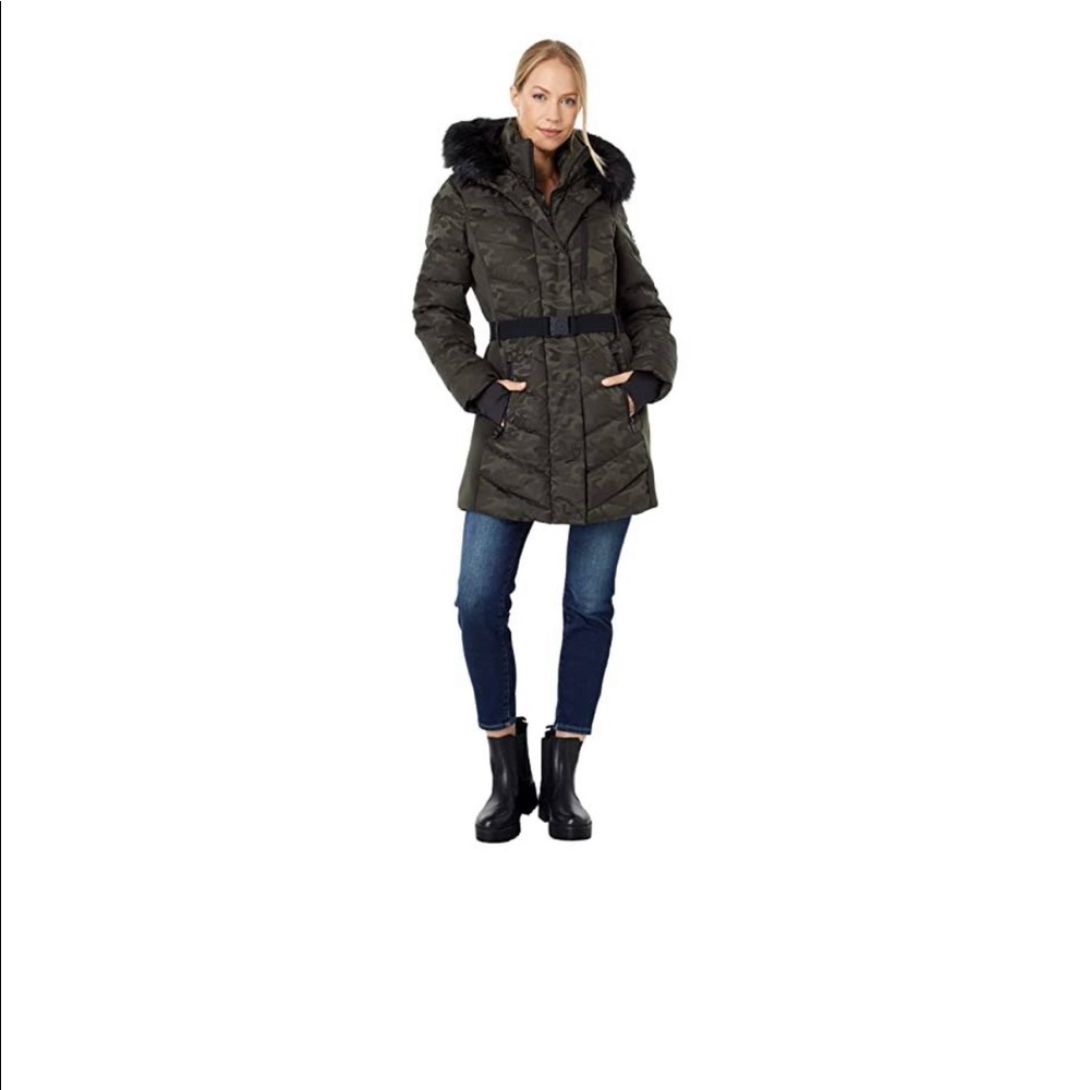 Michael Kors Olive Camo Fax Fur Puffer Jacket
